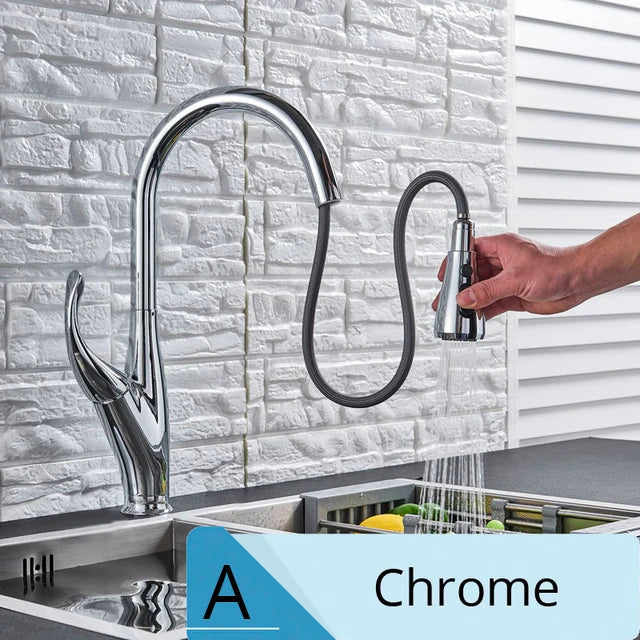 DecorBites™ Brushed Nickel Kitchen Faucet Pull Out Single Handle Mixer Tap