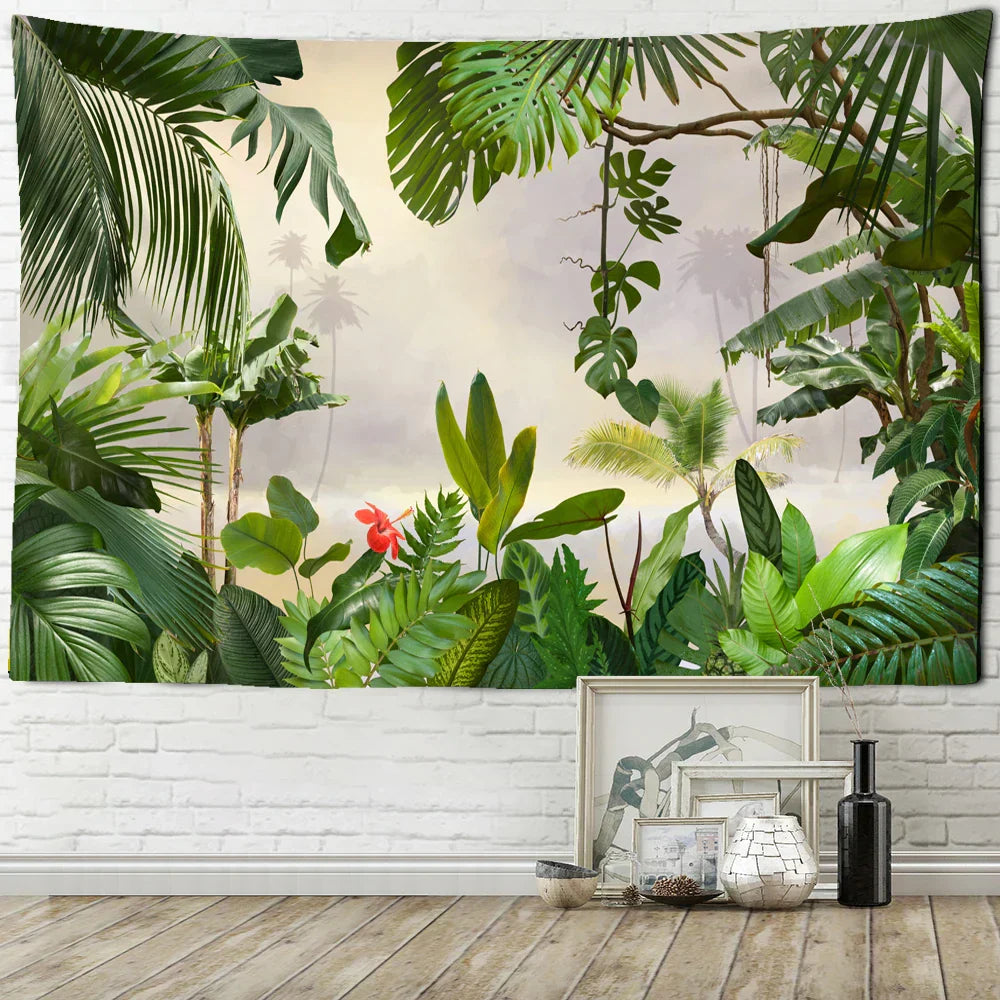 DecorBites™ Botanical Palm Leaf Green Tapestry | Tropical Rainforest Plant Wall Hanging