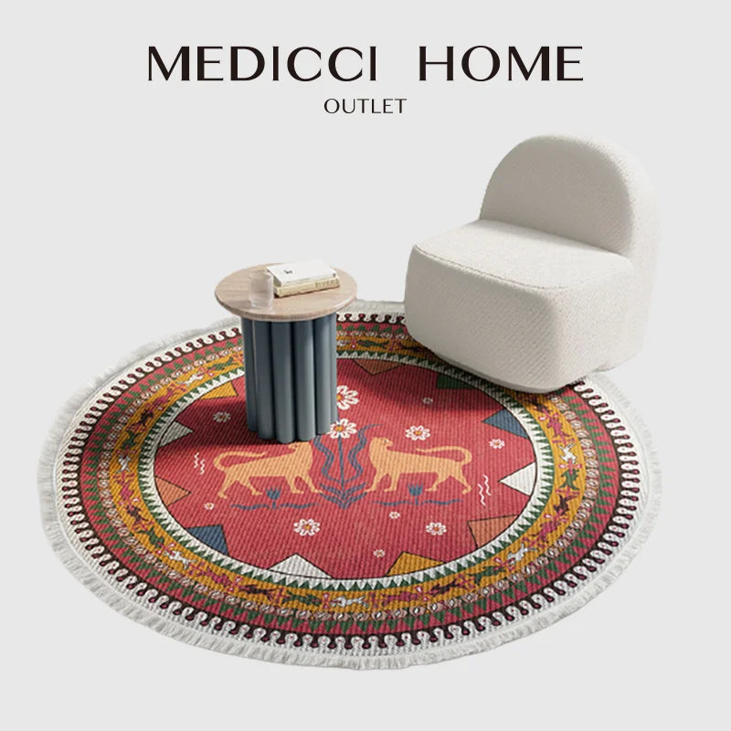 DecorBites™ Bohemian Ethnic Round Area Rug for Bedroom and Balcony Floor – Christmas New Year Gift