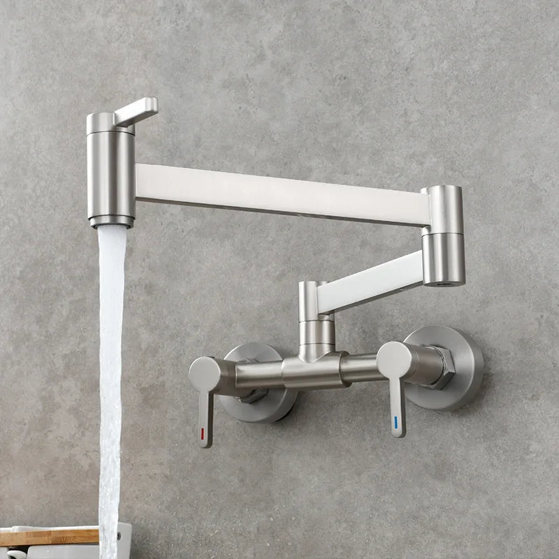 DecorBites™ Brushed Gold Brass Wall-Mounted Kitchen Faucet with Foldable Spout