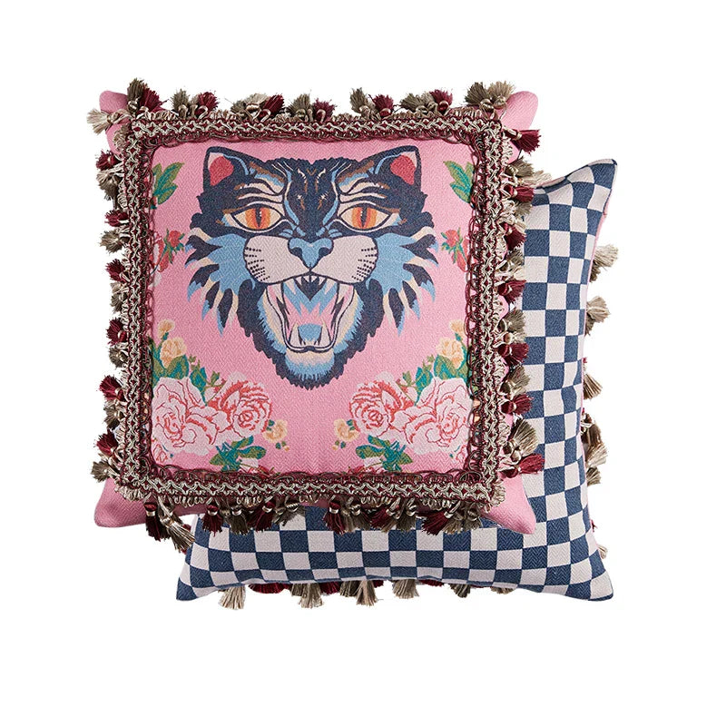DecorBites™ Cat Print Velvet Cushion Cover