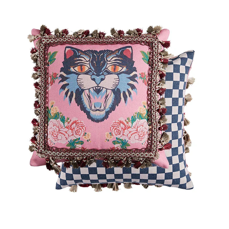 DecorBites™ Cat Print Velvet Throw Pillow Case Luxury Cushion Hand Made