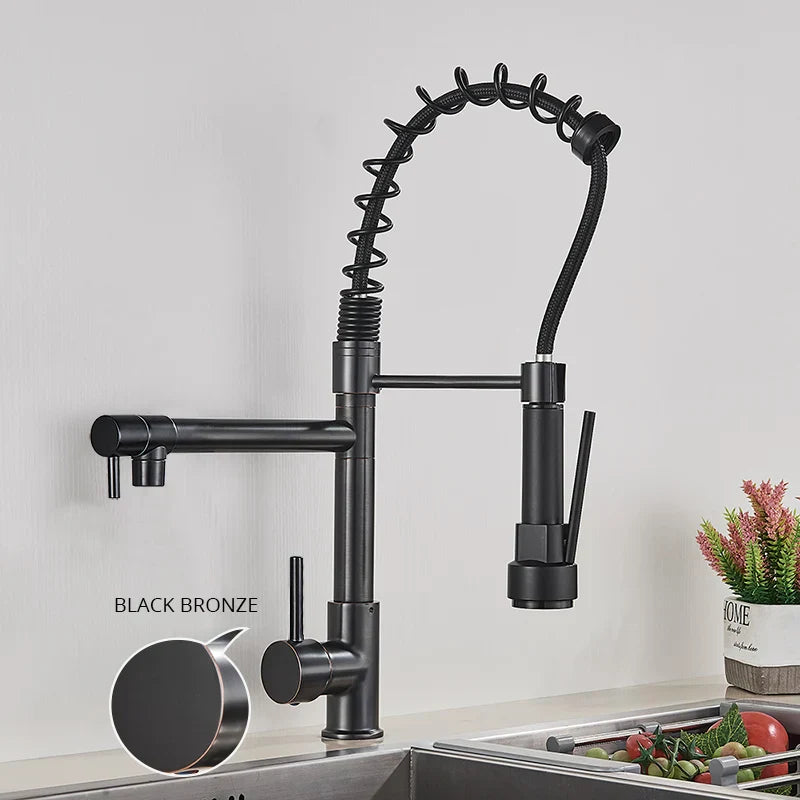 DecorBites™ Brass Kitchen Faucet Spring Swivel Spout Hot Cold Water Mixer Taps