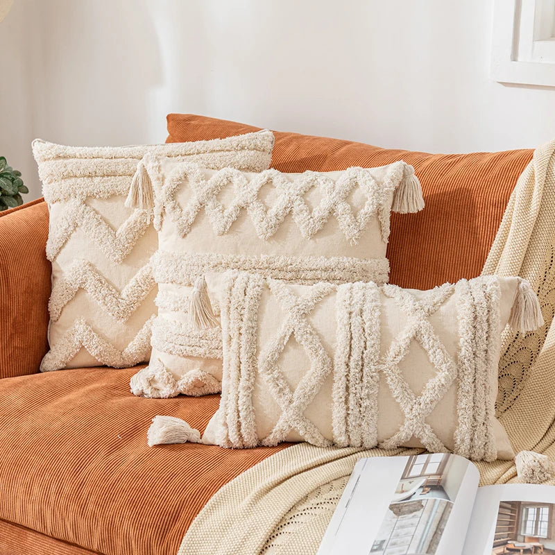 DecorBites™ Boho Cotton Tassel Pillow Cover 45x45cm/30x50cm for Home Decor