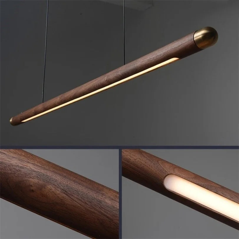 DecorBites™ Black Walnut Wood Pendant Lights: Minimalist LED Dining Room Hanglamp
