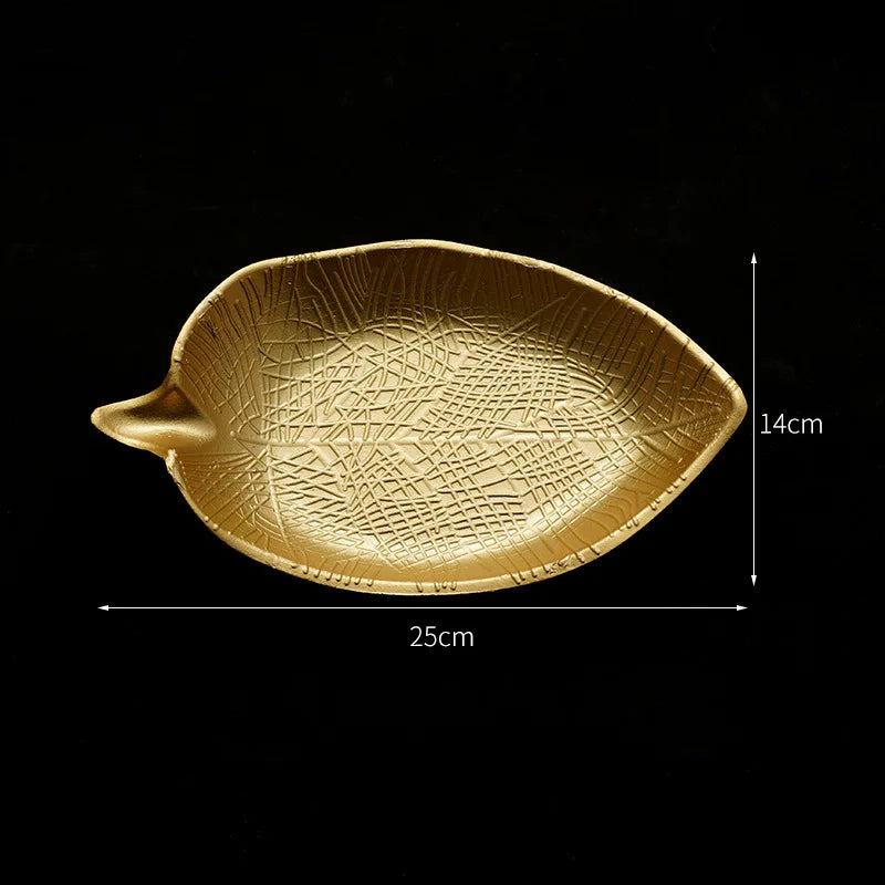 DecorBites™ Gold Leaf Plate: Luxury Decorative Tray for Jewelry, Candy, Fruit & Trinkets