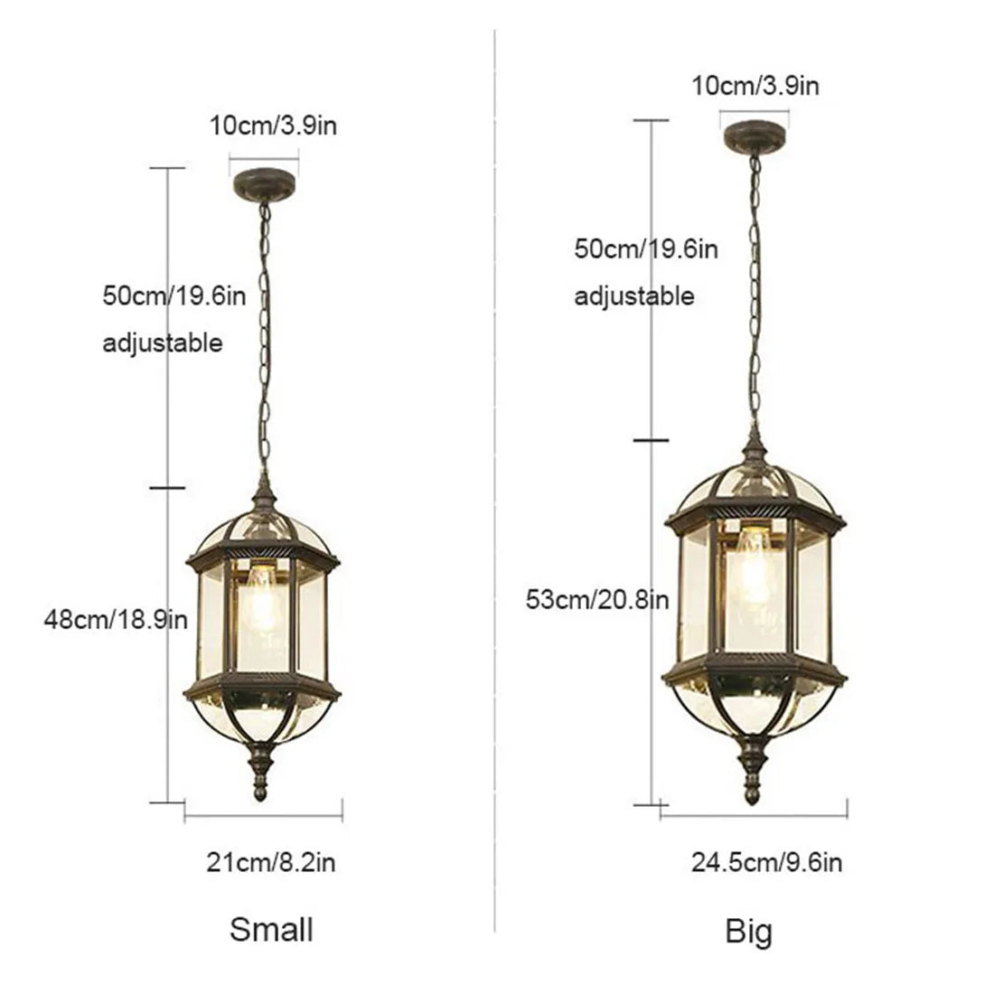 DecorBites™ Black Rustic Outdoor Hanging Lantern Light with Clear Glass Flush Mount Fixture