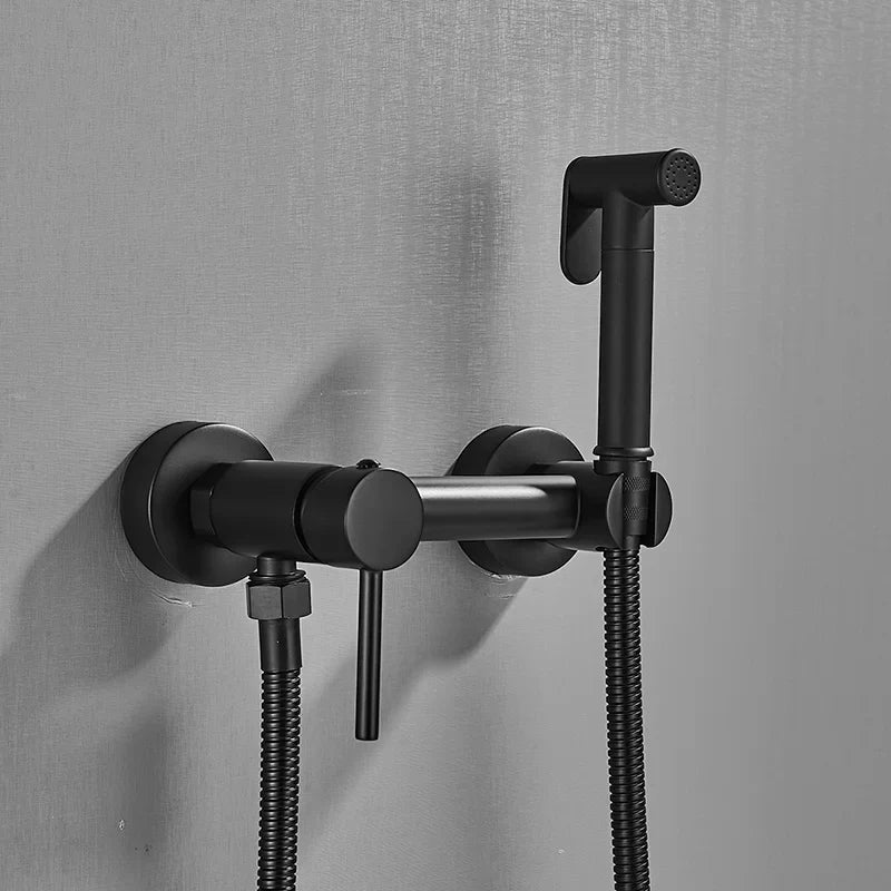 DecorBites™ Brass Bidet Faucet: Cold Hot Water Mixer, Square Shower Sprayer Head, Toilet Tap
