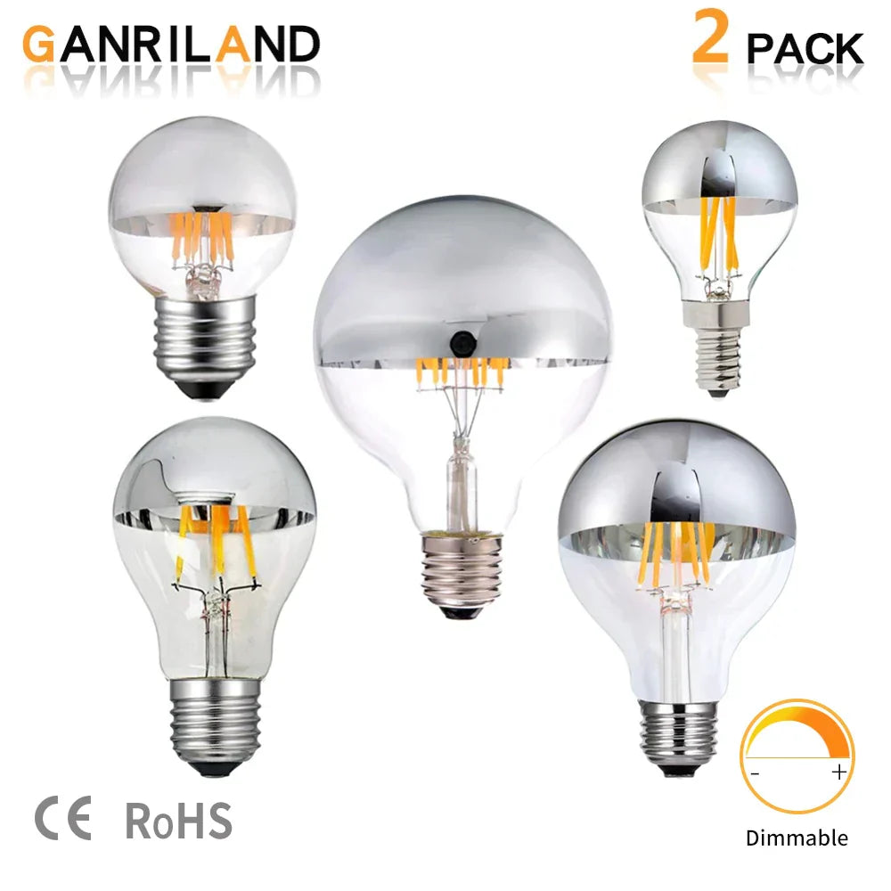 DecorBites™ 8W LED Filament Dimmable G45 Silver Mirror Top Bulb E12 Warm White 2700K