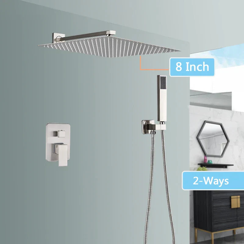 DecorBites™ Brushed Nickel Rainfall Shower Faucet Set with Tub Spout - 16" Head