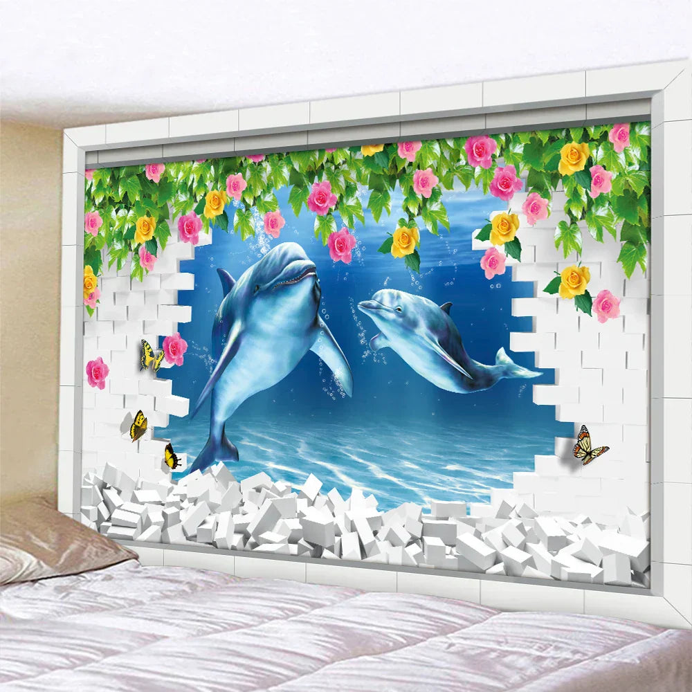 DecorBites™ 3D Underwater World Mandala Yoga Mat Home Decoration Tapestry Hippie Sofa Blanket