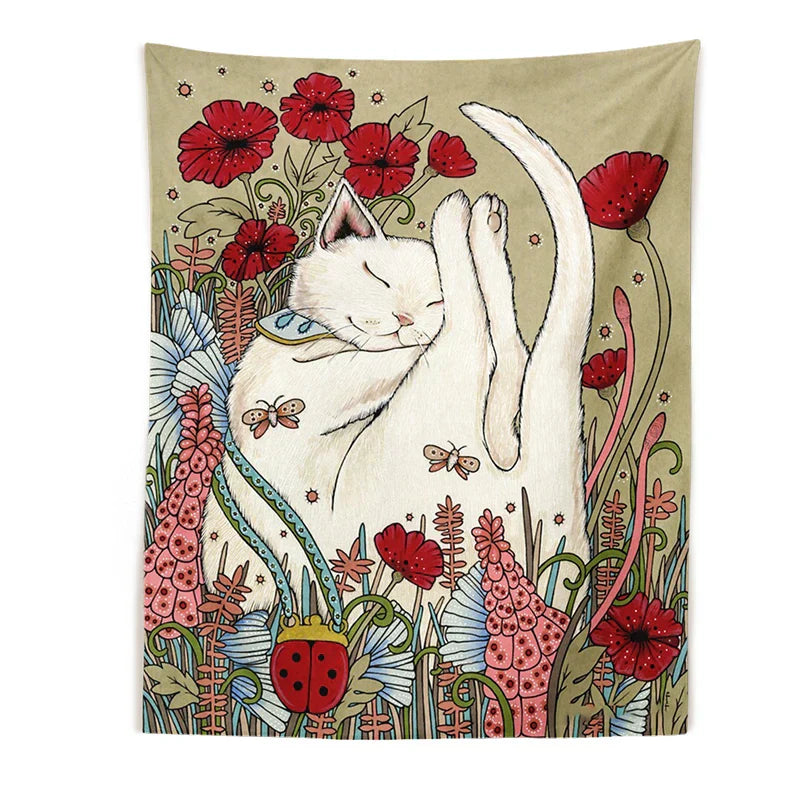 DecorBites™ Cat Botanical Flower Wall Tapestry for Living Room Bedroom Home Decor