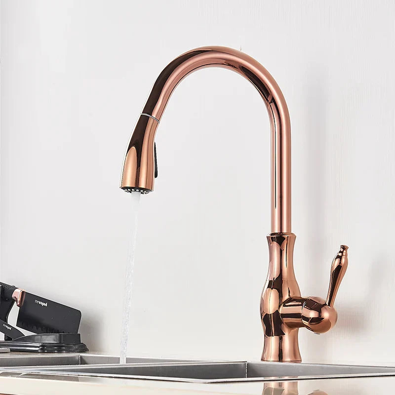 DecorBites™ Brass Kitchen Faucet Pull Out Sprayer High Arch Mixer Tap Kit