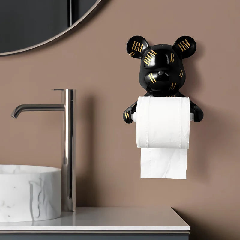 DecorBites™ Bear Resin Paper Towel Holder: Nordic Animal Hanging Tissue Box Rack for Modern Wall Decor