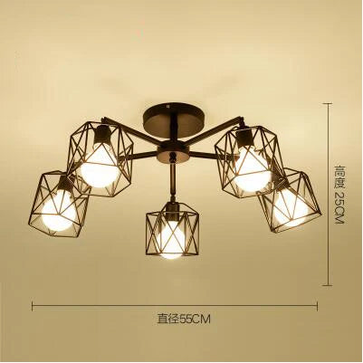DecorBites™ Black Iron Cage Chandelier: Adjustable Spider Design Modern Ceiling Lamp