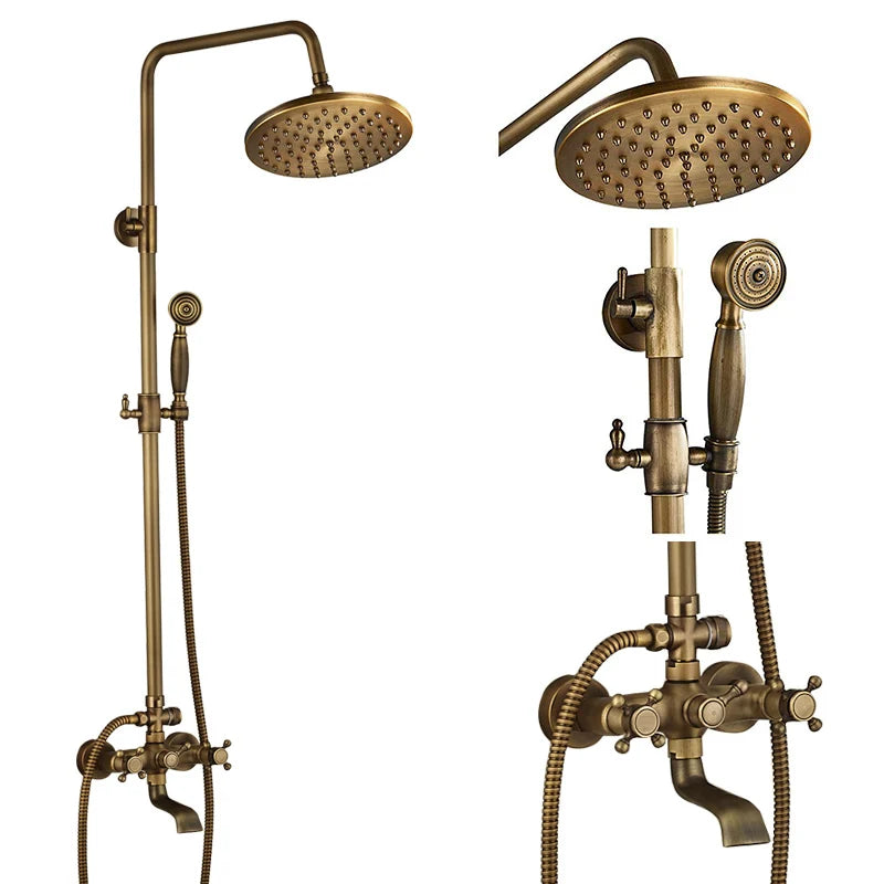 DecorBites™ Brass Shower Faucet Mixer Set with 8" Rainfall Head, Storage Shelf, and Hooks