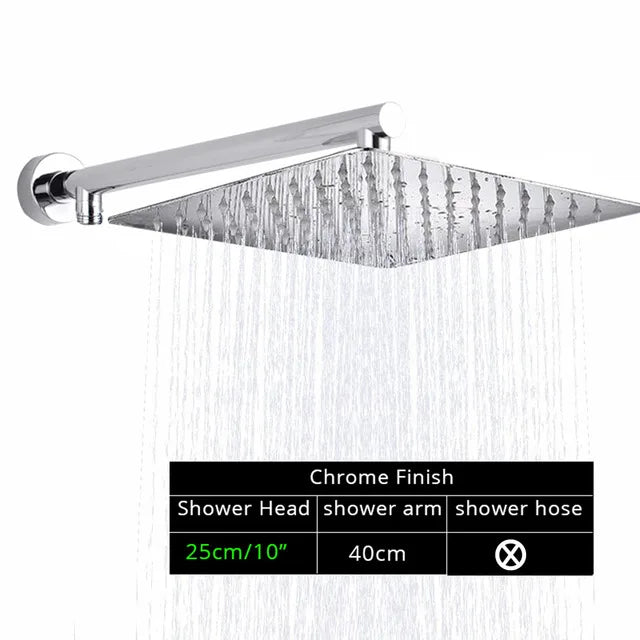 DecorBites™ Black Ultrathin Rainfall Shower Head with Arm Bracket, Hose & Faucet Set