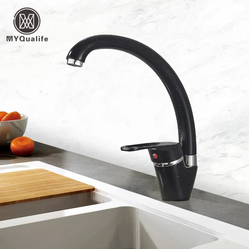 DecorBites™ Black Single Handle Kitchen Faucet - Hot and Cold Water Mixer