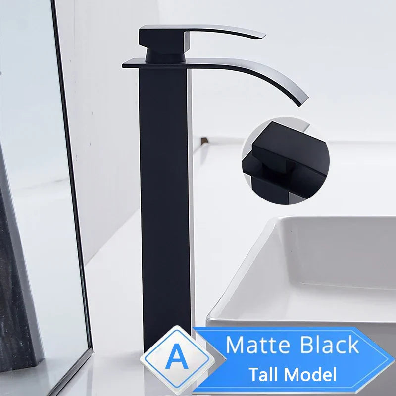 DecorBites™ Brushed Nickel Single Lever Waterfall Basin Faucet - Deck Mounted Brass Mixer