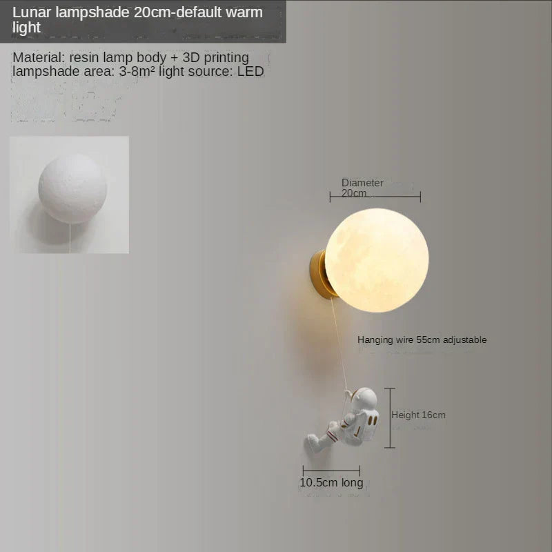 DecorBites™ Astronaut Moon Wall Lamp: Creative 3D Printing Light for Kids' Bedroom.