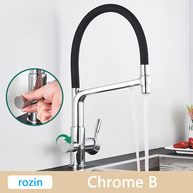 DecorBites™ Brushed Gold Swivel Kitchen Faucet with Purification Function