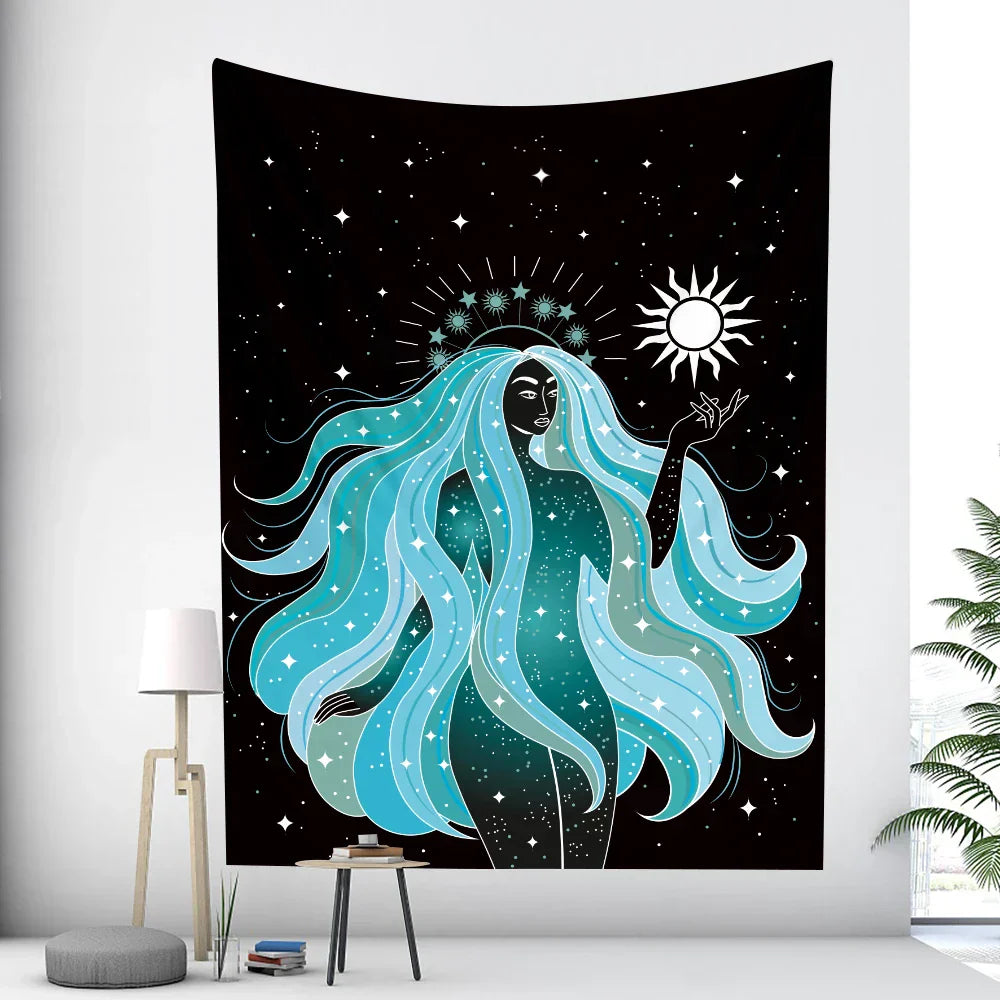 DecorBites™ Boho Girl Tapestry: Hippie Yoga Mat, Sofa Blanket, Home Decor Art