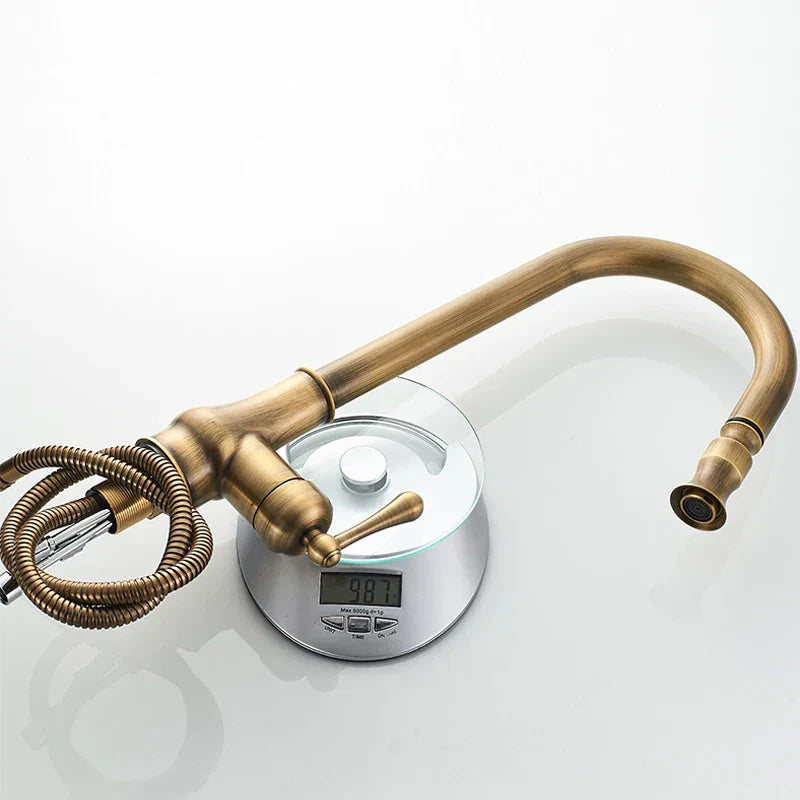 DecorBites™ Antique Brass Pull Out Kitchen Faucet with Stream Sprayer Head