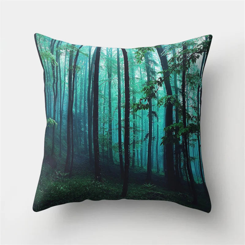 DecorBites™ Green Tropical Leaves Forest Pillowcase - Natural Mountain Ocean Wave Decor