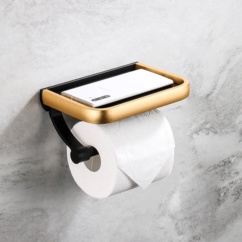 DecorBites™ Black Tissue Paper Holder with Phone Stand - Toilet Roll Rack & Storage Box