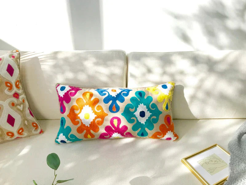 DecorBites™ Embroidered Floral Ethnic Tassels Pillow Cover 30x60cm