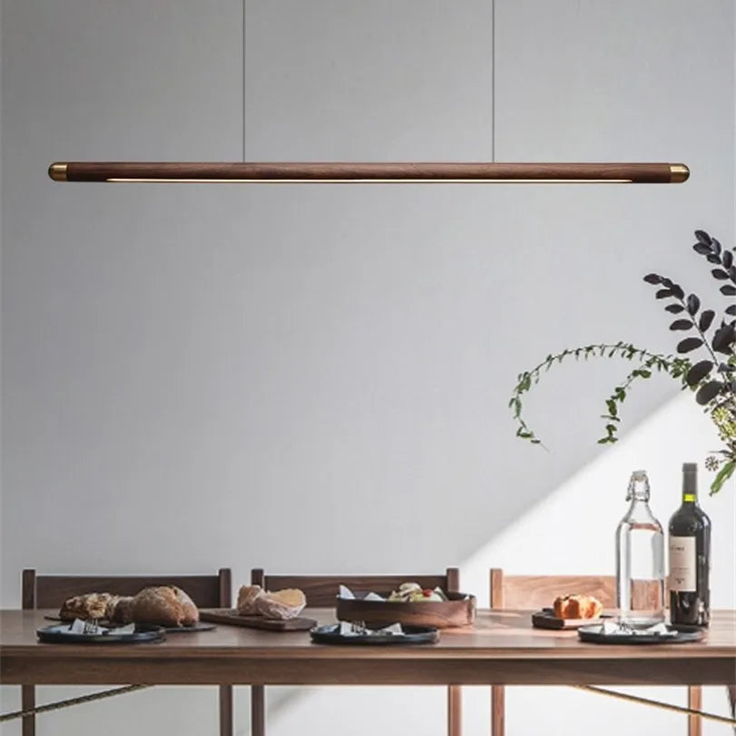 DecorBites™ Black Walnut Wood Pendant Lights: Minimalist LED Dining Room Hanglamp