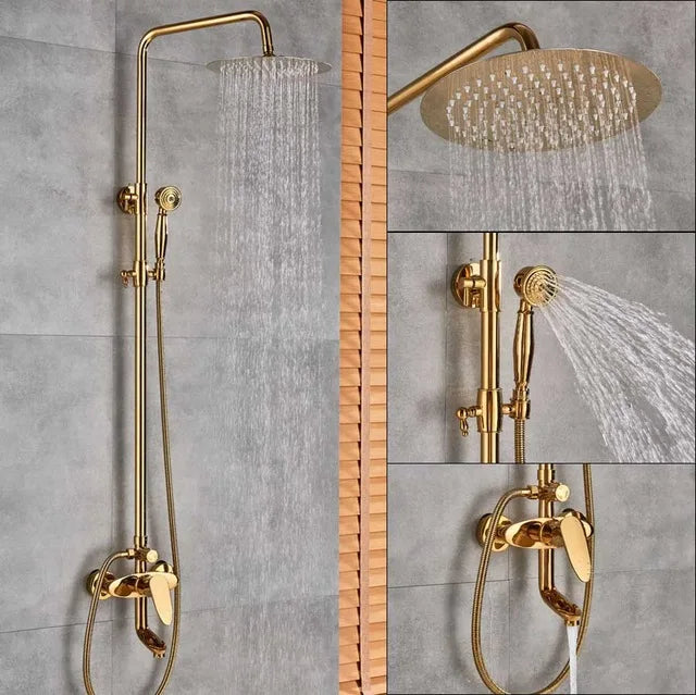 DecorBites™ Golden Shower Faucet Set with 8" Rainfall Shower, Wall Mounted Hand Shower