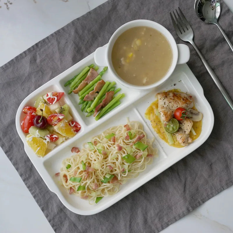 DecorBites™ Ceramic Divided Plate - Versatile White Porcelain Dish for Breakfast, Fruit, and More