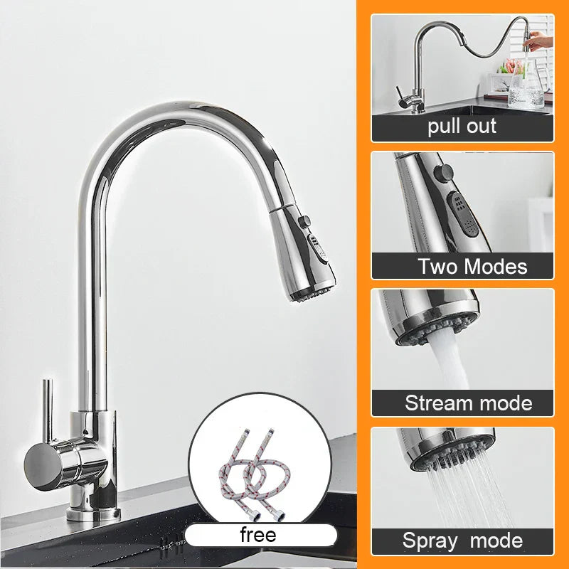 DecorBites™ Black Pull Out Kitchen Sink Faucet - Deck Mounted Stream Sprayer Kitchen Mixer Tap