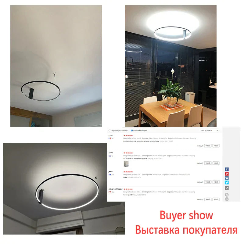 DecorBites™ LED Round Ceiling Lamp Scandinavian Design White Black Gold Metal Aluminum