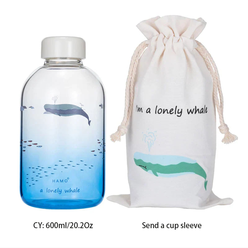 DecorBites™ Animal Glass Water Bottle with Sleeve | Cute Kawaii Design for Outdoor Activities