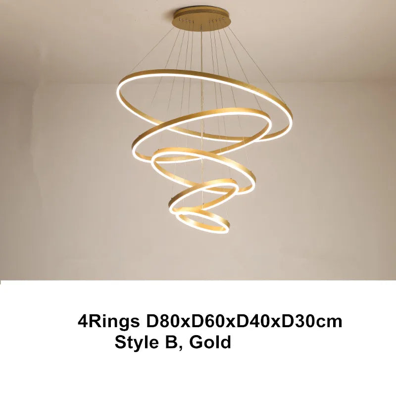 DecorBites™ LED Chandelier Rings Pendant Light - Coffee Gold Dimmable Ceiling Lamp