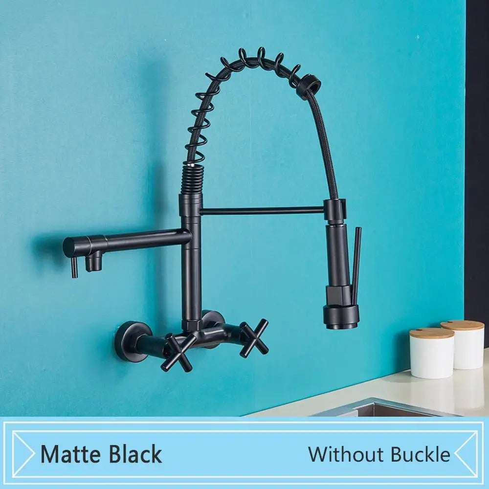 DecorBites™ Black Wall-Mounted Kitchen Faucet with Swivel Spout and Dual Handles