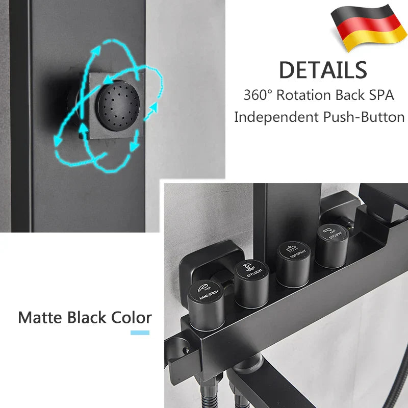 DecorBites™ Black Bathroom Faucet Shower Kit with Rainfall Shower Column and Bidet Mixer System