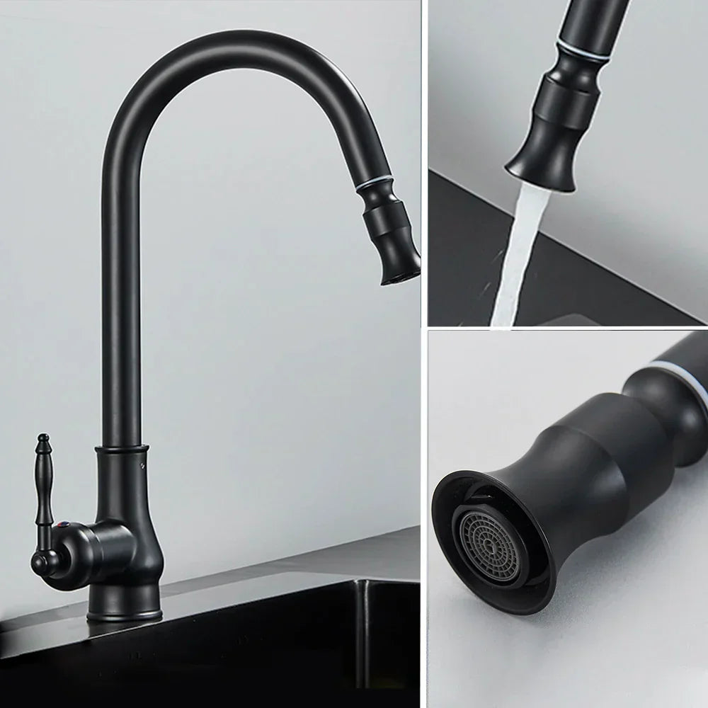 DecorBites™ Antique Brass Kitchen Faucet with Pull Down Spout and Single Handle