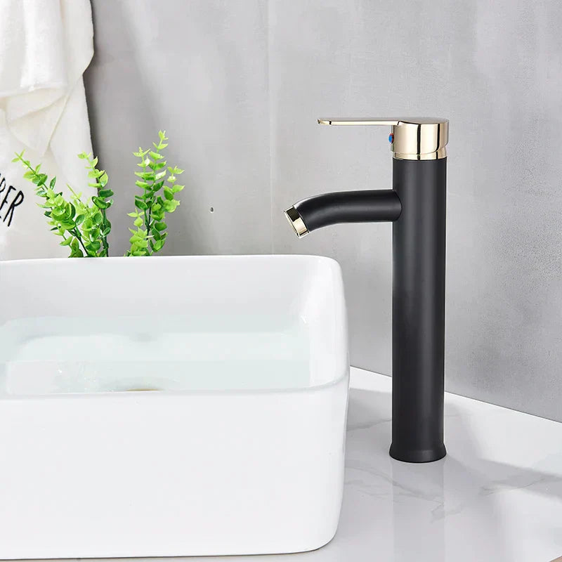 DecorBites™ Black Golden Single Handle Bathroom Basin Faucet for Deck Mount Vessel Sink