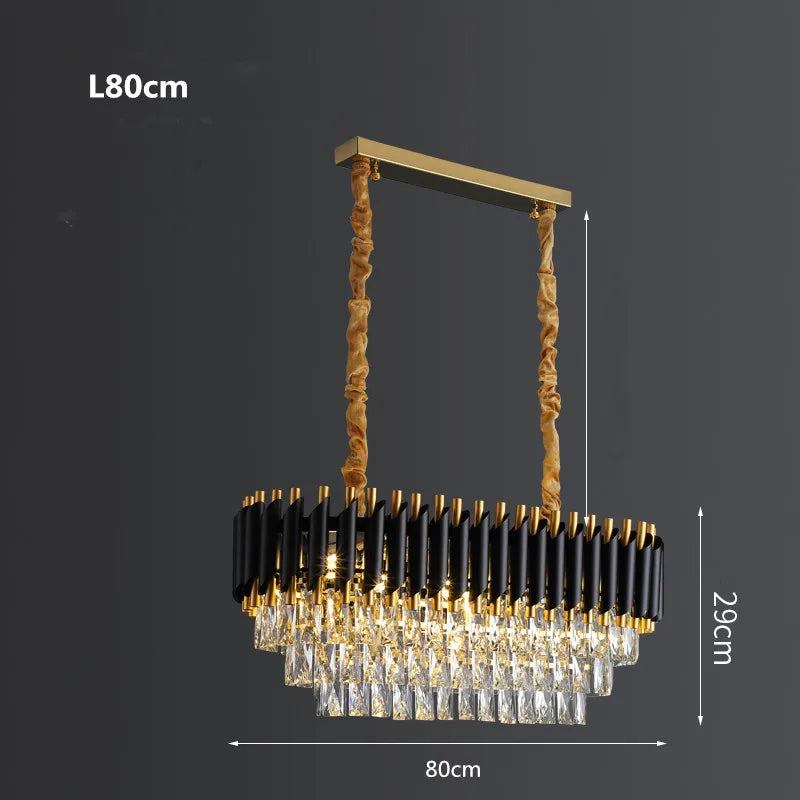 DecorBites™ Black Gold Metal LED Chandelier Living Room Dining Modern Lustre Crystal Hanging Lamp