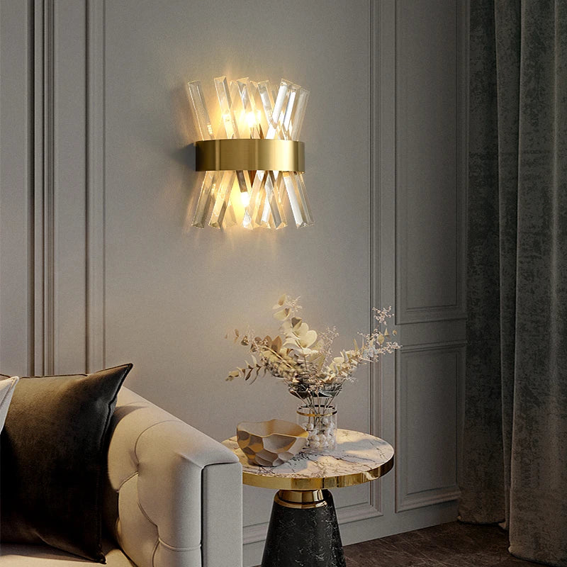DecorBites™ Art Deco LED Stainless Steel Crystal Wall Sconce, Bedroom Corridor Golden Black Wall Light