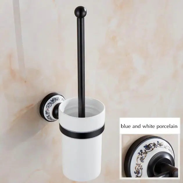 DecorBites™ Black Porcelain Brass Bathroom Accessories Set