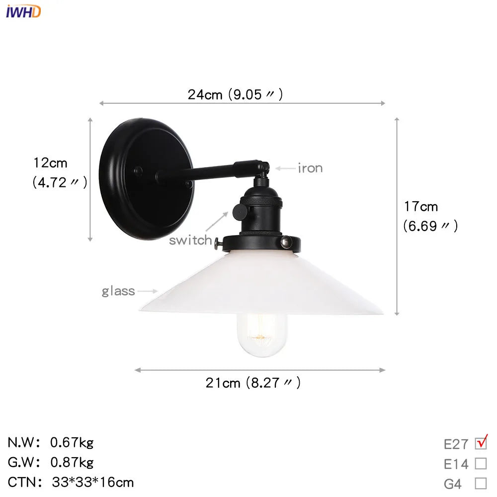 DecorBites™ Glass Ball Wall Light Switch Hallway Bathroom Mirror Stair Black Wall Sconce