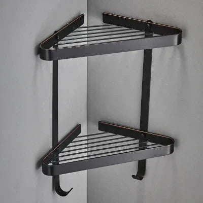 DecorBites™ Brass Bathroom Shower Rack: Brushed Gold Corner Shelf for Bath and Shower Storage
