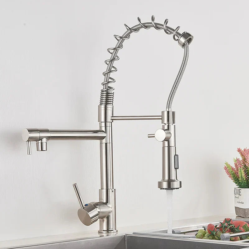 DecorBites™ Brass Kitchen Faucet Spring Swivel Spout Hot Cold Water Mixer Taps