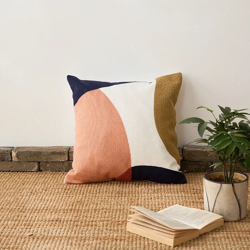 DecorBites™ Abstract Embroidered Pillow Cover 45x45cm Pink Beige for Living Room