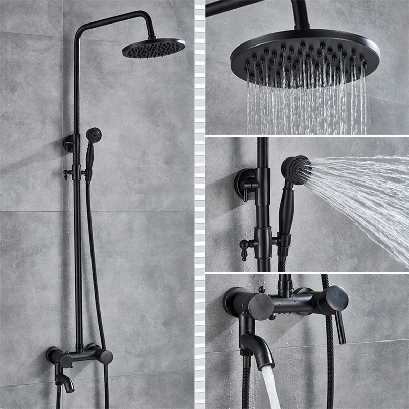 DecorBites™ Brass Shower Set with 8" Rainfall Head, Wall Mounted Bathtub Faucet