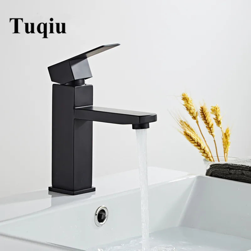 DecorBites™ Black Stainless Steel Bathroom Basin Sink Mixer Tap Hot Cold Faucet